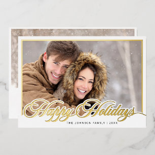 Modern Elegant Christmas 2 PHOTO Gold Foil Holiday Card