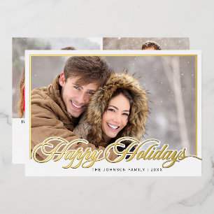 Modern Elegant Christmas 3 PHOTO Gold Foil Holiday Card