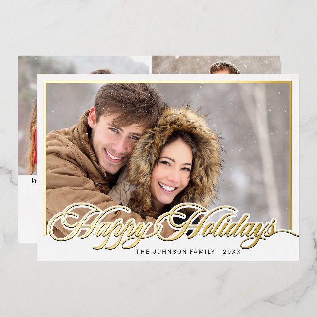 Modern Elegant Christmas 3 PHOTO Gold Foil Holiday Card (Front/Back)