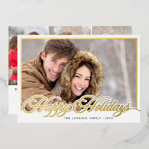 Modern Elegant Christmas 4 PHOTO Gold Foil Holiday Card