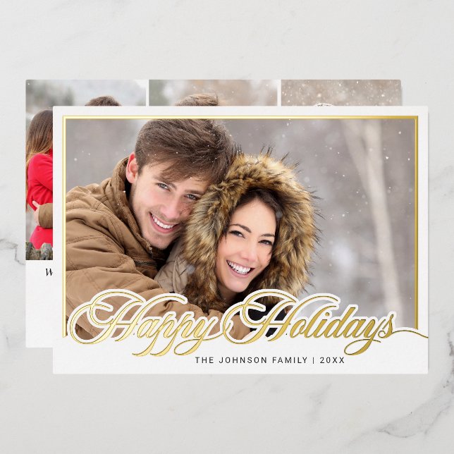 Modern Elegant Christmas 4 PHOTO Gold Foil Holiday Card (Front/Back)