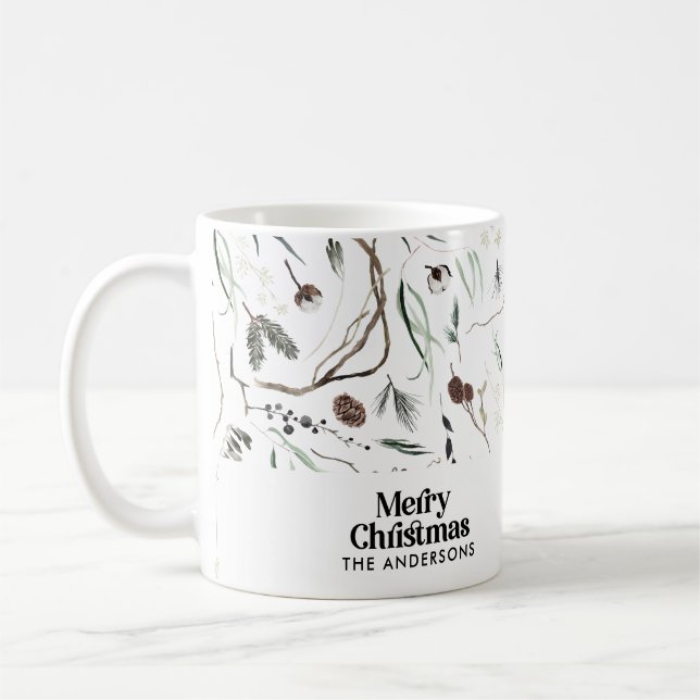 Modern elegant Christmas botanical rustic Coffee Mug (Left)