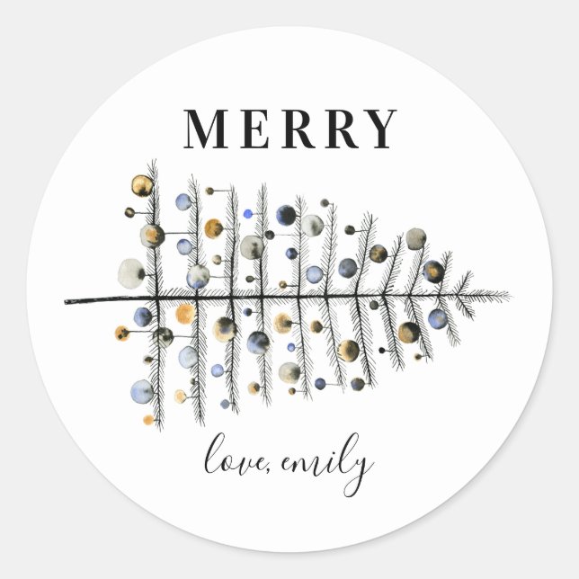 Modern Elegant Christmas Holiday Tree Classic Round Sticker (Front)