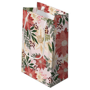 Modern Elegant Christmas Poinsettia Holiday Small Gift Bag