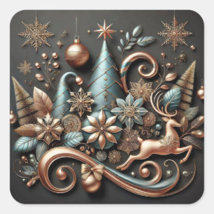 Modern Elegant Christmas-Rose Gold Square Sticker
