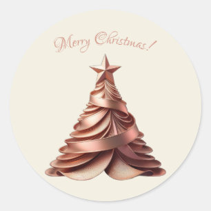 Modern Elegant Christmas Tree-Rose Gold Classic Round Sticker
