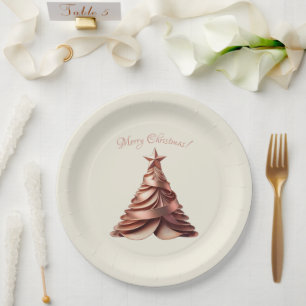 Modern Elegant Christmas Tree-Rose Gold Paper Plate