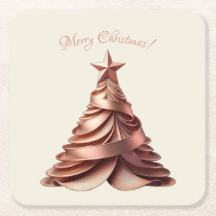 Modern Elegant Christmas Tree-Rose Gold Square Paper Coaster