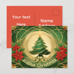 Modern Elegant Christmas Tree with Gold Color Trim Holiday Postcard
