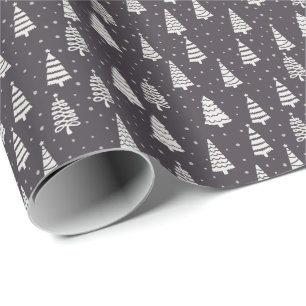 Modern Elegant Christmas Trees Snow Blue Gift Wrapping Paper