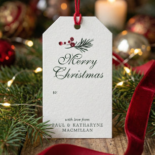 Modern Elegant Christmas Watercolor Pine Greenery Gift Tags