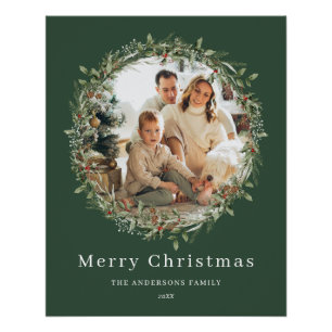Modern elegant Christmas wreath family photo Poster