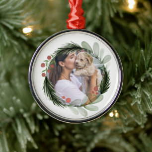 Modern Elegant Christmas Wreath Holiday Photo  Metal Tree Decoration