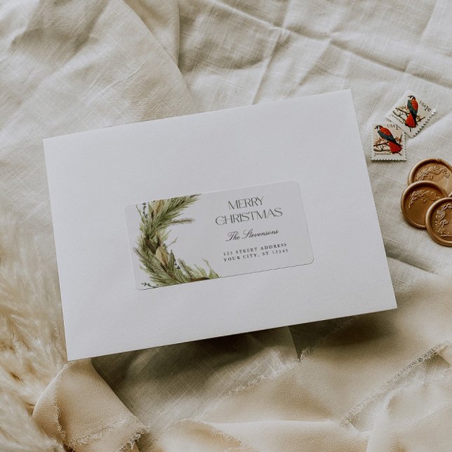 Modern Elegant Christmas Wreath Return Address Label (Creator Uploaded)