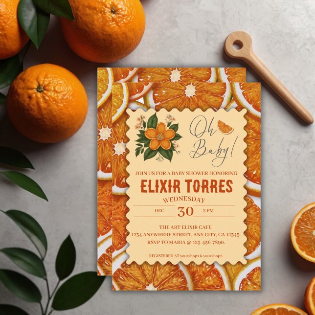 Modern Elegant Citrus Orange Baby Shower  Invitation (Creator Uploaded)
