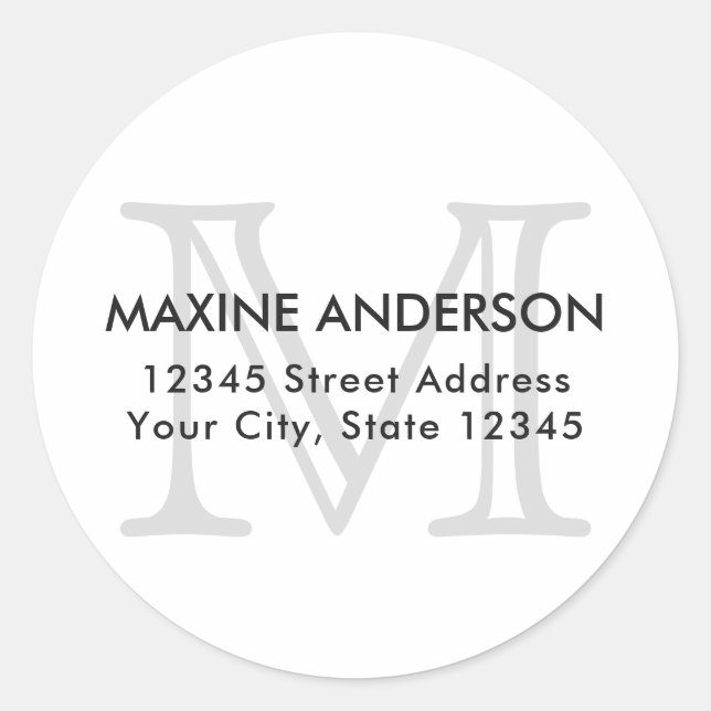 Modern Elegant Classic Grey Monogram Initial Classic Round Sticker (Front)