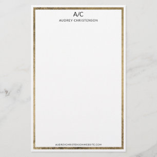 Modern elegant classic monogram chic gold frame stationery