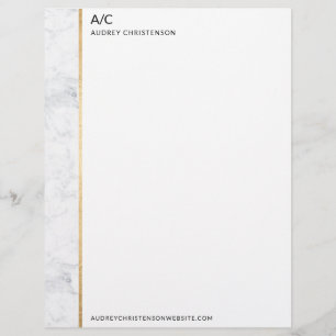 Modern elegant classic monogram gold marble custom letterhead