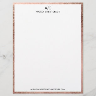 Modern elegant classic monogram rose gold frame custom letterhead