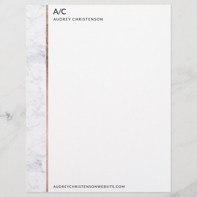 Modern elegant classic monogram rose gold marble custom letterhead (Front)