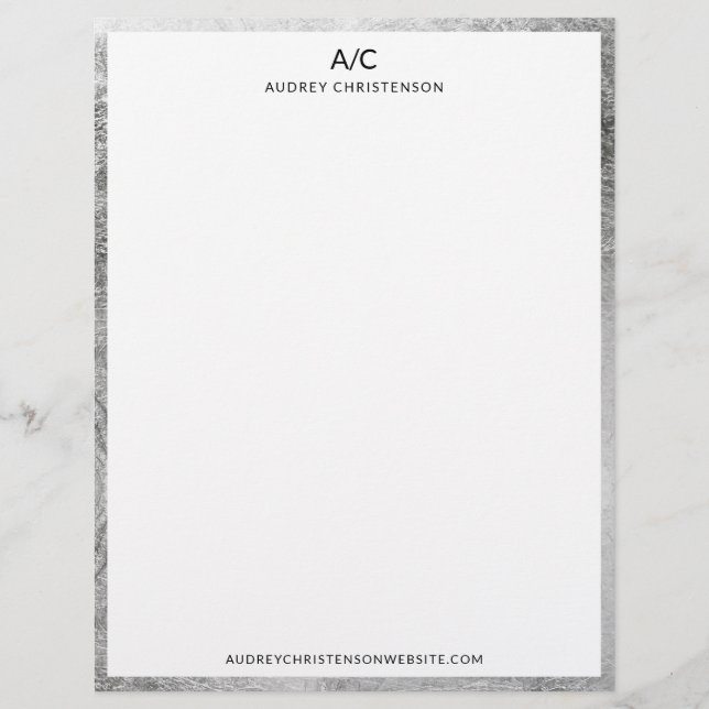 Modern elegant classic monogram silver frame custom letterhead (Front)