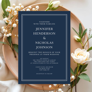 Modern Elegant Classic Navy Blue Wedding Invitation