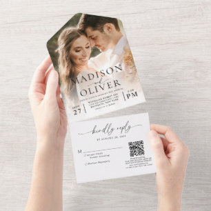Modern Elegant Classic QR Code Photo Wedding All In One Invitation