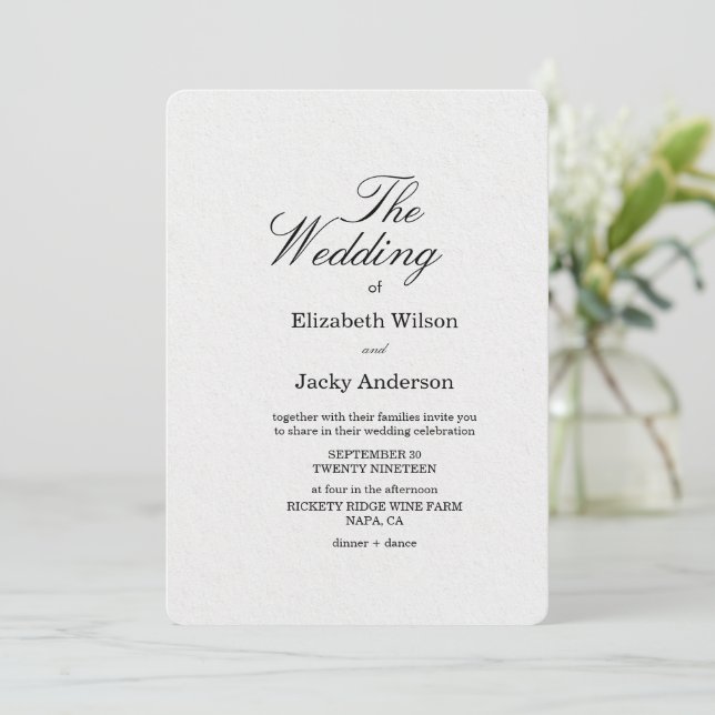 Modern Elegant Classic simple minimalist Wedding Invitation (Standing Front)