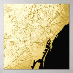Modern Elegant Classy Gift Map of Barcelona, Spain Foil Prints