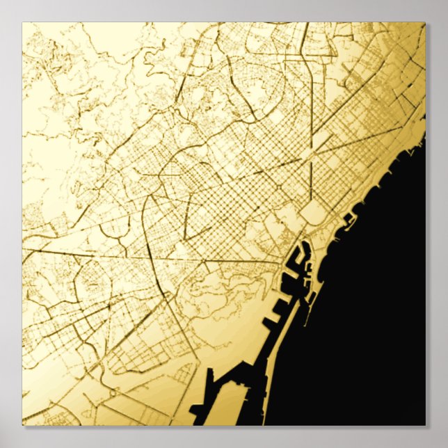 Modern Elegant Classy Gift Map of Barcelona, Spain Foil Prints (Front)