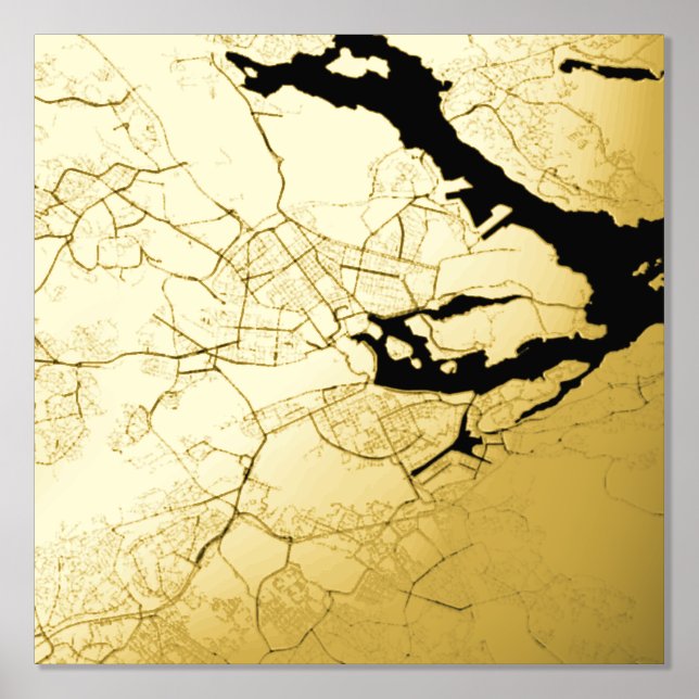 Modern Elegant Classy Gift Map of Stockholm Sweden Foil Prints (Front)