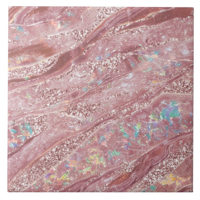   Modern Elegant Classy Marble Blush Pink Glitter Tile (Front)