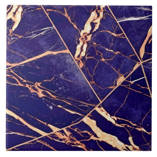 Modern Elegant Classy Marble Dark Purple Rose Gold Tile (Front)