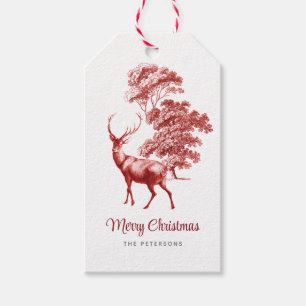 Modern Elegant Classy Red Deer Toile Woodland Gift Tags