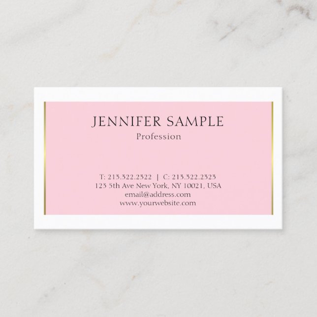 Modern Elegant Clean Plain Trendy Pink Gold Design Business Card (Front)