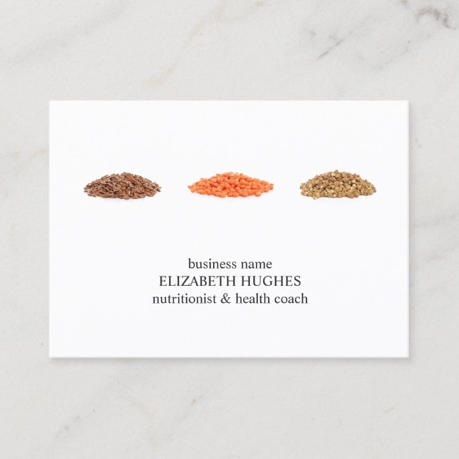 Modern Elegant Clean Seeds Photo Nutritionist Business Card (Front)