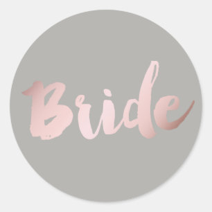 modern elegant clear faux rose gold "bride" classic round sticker
