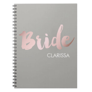 modern elegant clear faux rose gold "bride" notebook