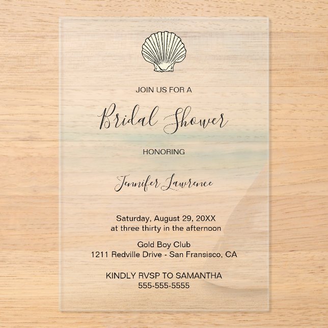 Modern Elegant Coastal Bridal Shower  Acrylic Invitations (Front)