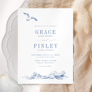 Modern Elegant Coastal Chic Blue Wedding Invitation
