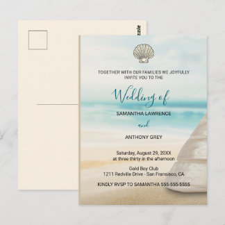 Modern Elegant Coastal Wedding Invitation Postcard
