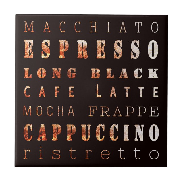 Modern Elegant Coffee Types Typography Tile (Front)