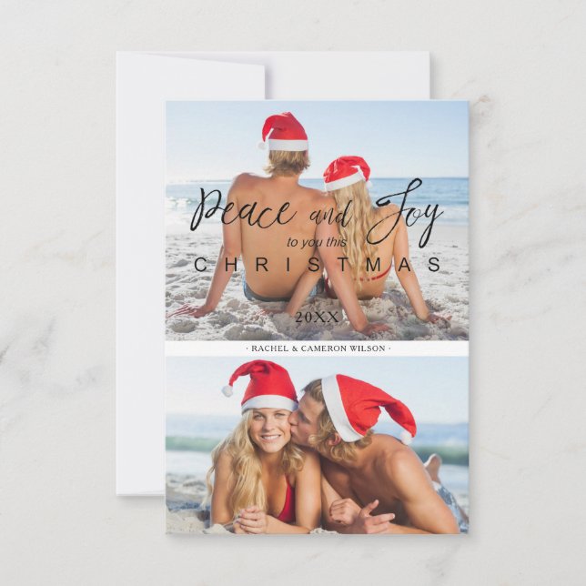 Modern Elegant Collage 2 Photos Couple Christmas (Front)