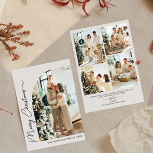 Modern Elegant Collage Photo Merry Christmas  Holiday Card