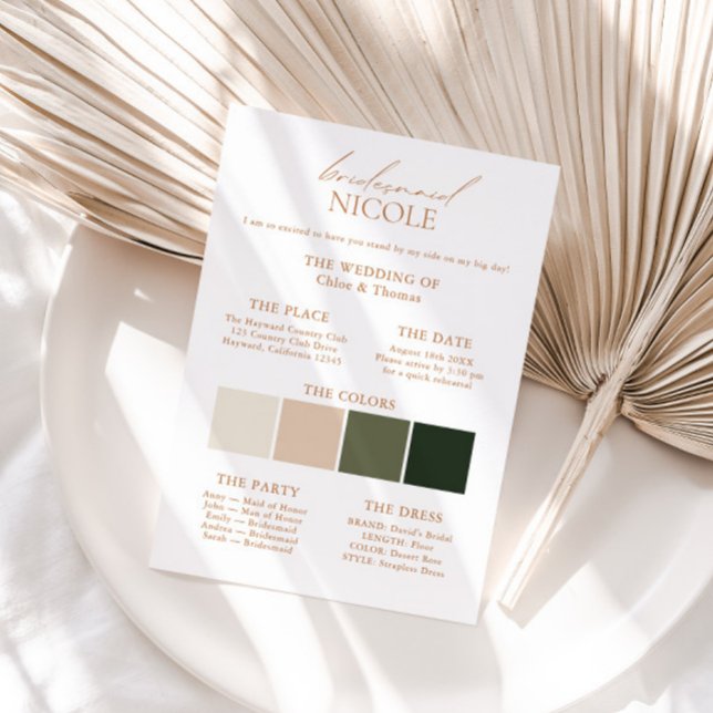 Modern Elegant Colour Palette Bridesmaid Info Card (Creator Uploaded)