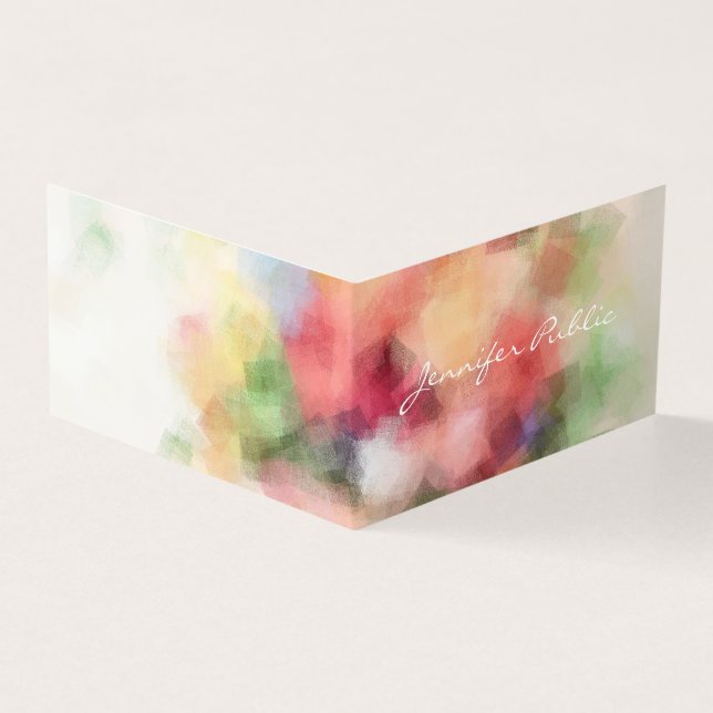 Modern Elegant Colourful Abstract Template Script Business Card (Outside)