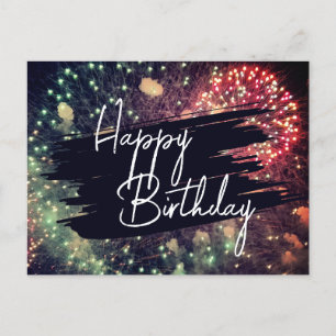   Modern Elegant Colourful Happy Birthday Firework Postcard