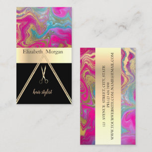 Modern Elegant Colourful Marble Gold Black,Scissor Business Card