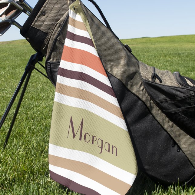 Modern Elegant Colourful Stripe Monogrammed Golf Towel (Creator Uploaded)