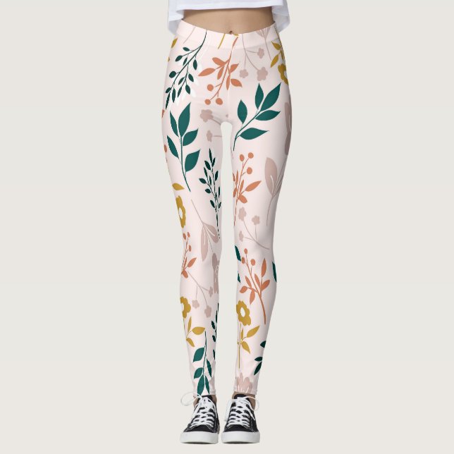 Modern Elegant Colourful Stylish Floral Leggings (Front)